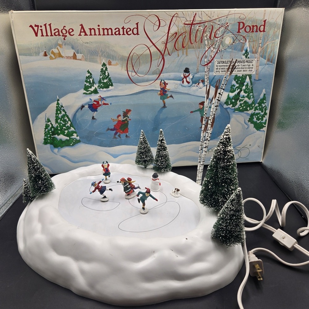 Department 56 Christmas Village Animated Skating Pond Tested Working See Video